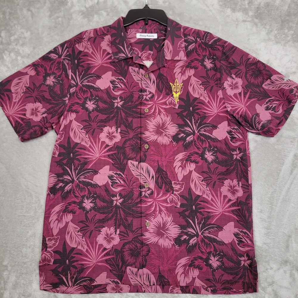 Sun Devil University Tommy Bahama Men's M Red 100% Silk Hawaiian Floral Shirt